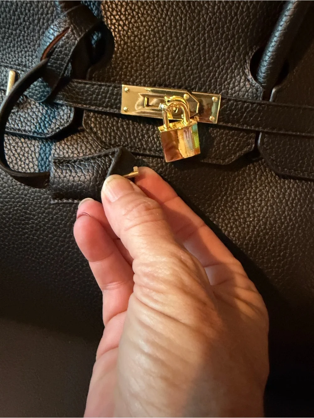 Classic Black Leather Satchel with Gold Hardware